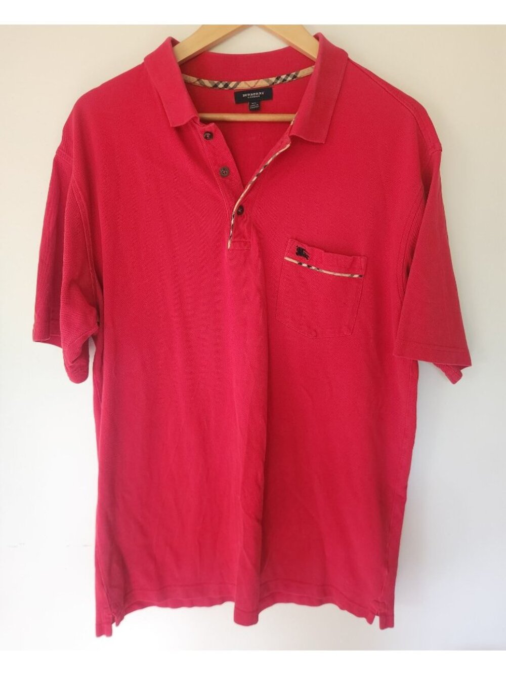 Burberry London Men's Sz. XL Red Polo Single Pocket Short Sleeve Top